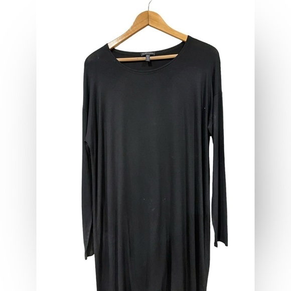 Eileen Fisher Long Sleeved Midi Length Dress Black Stretch Viscose Spandex Med - Picture 2 of 9